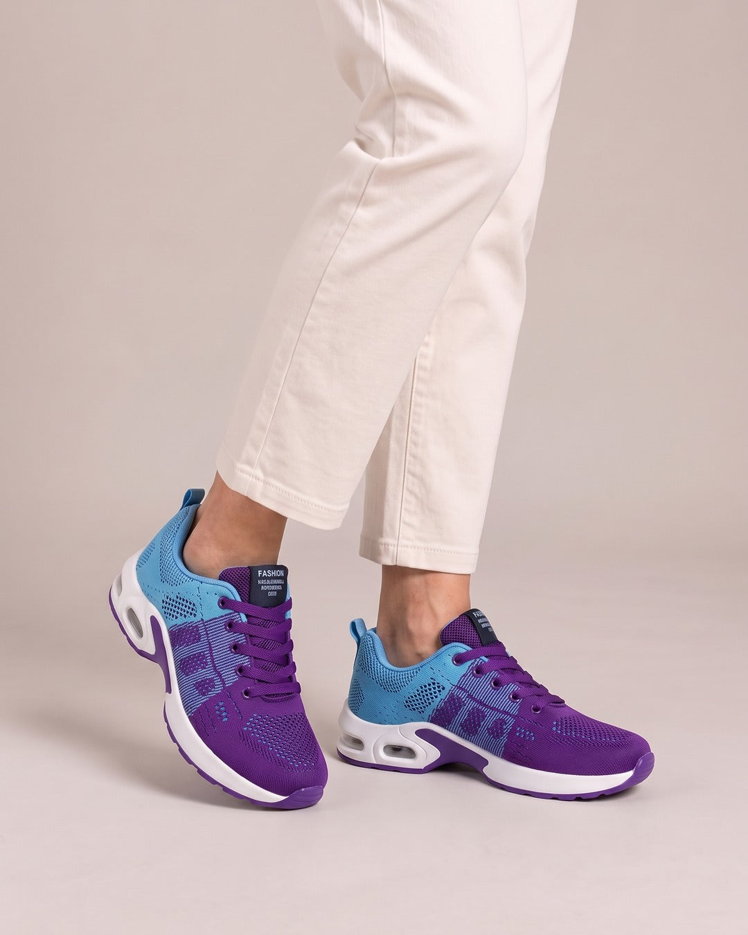 Breathable Mesh Comfort Trainer in Purple/Blue, worn