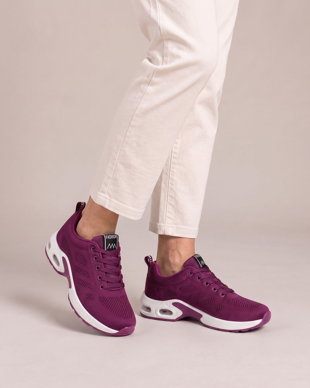 Breathable Mesh Comfort Trainer in Purple, worn