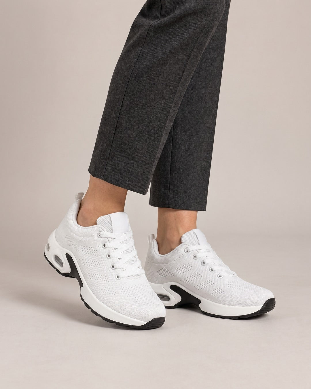 Breathable Mesh Comfort Trainer in White, worn
