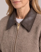 Contrast-Collar Zip Knit Cardigan close-up detail