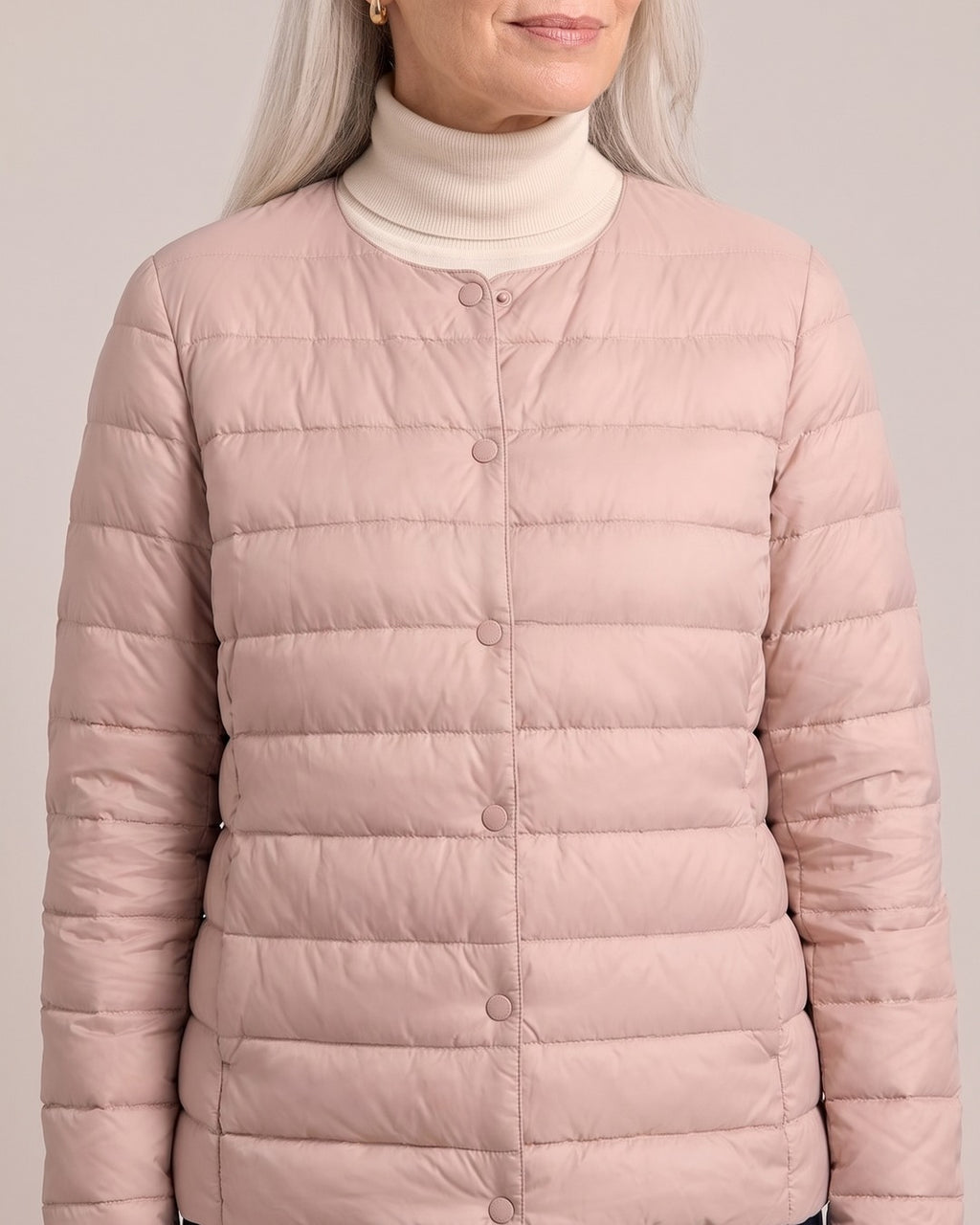 Lightweight Collarless Down Jacket close-up detail