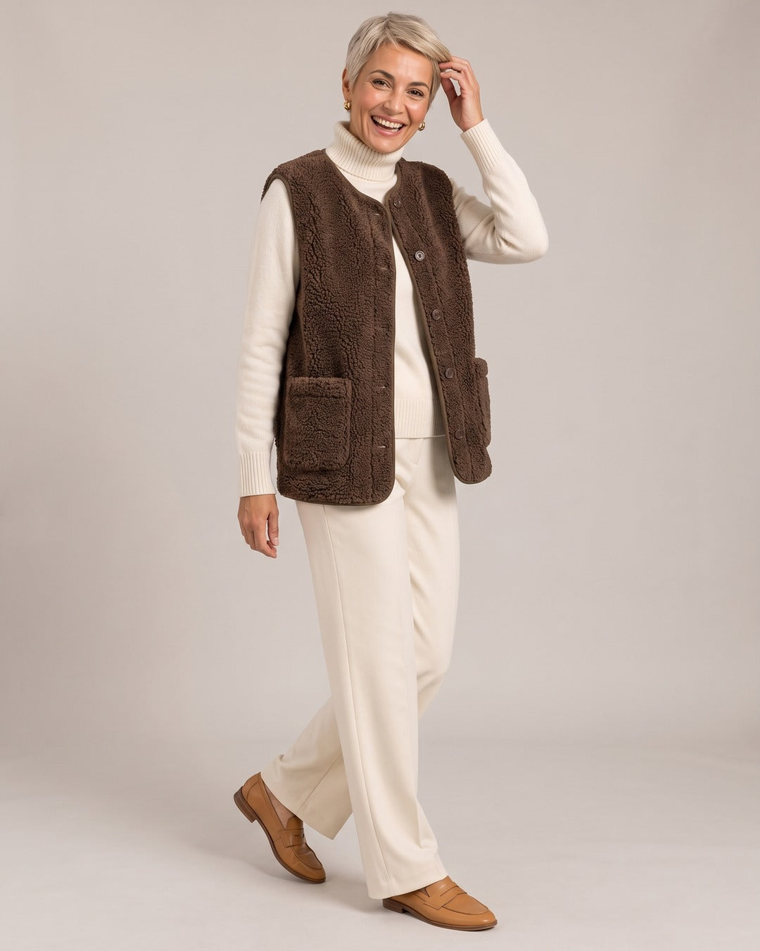 Teddy Fleece Vest worn by a model