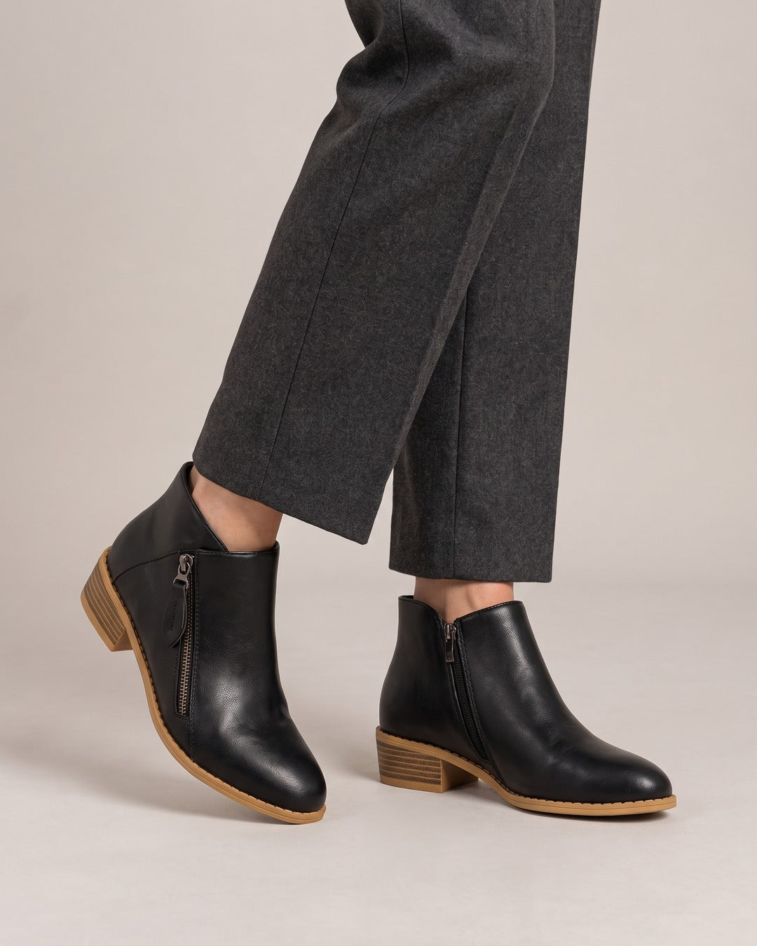 Side-Zip Ankle Boot in Black, worn