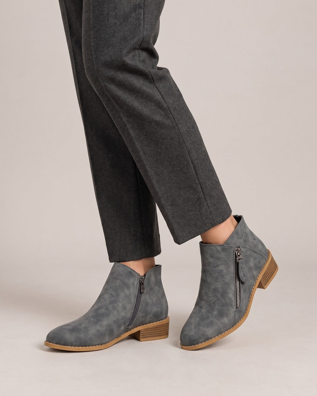Side-Zip Ankle Boot in Grey, worn