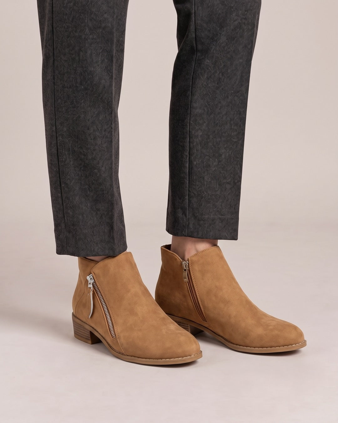 Side-Zip Ankle Boot in Tan, worn