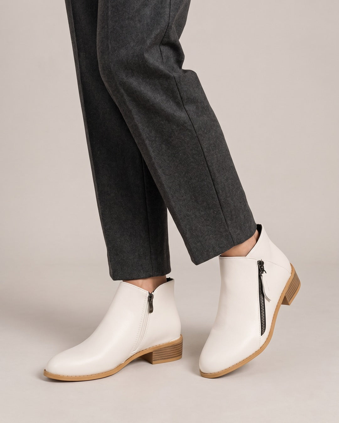 Side-Zip Ankle Boot in White, worn