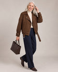 Cropped Zip Biker Jacket worn by a model