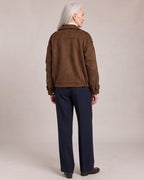 Cropped Zip Biker Jacket worn by a model, back view