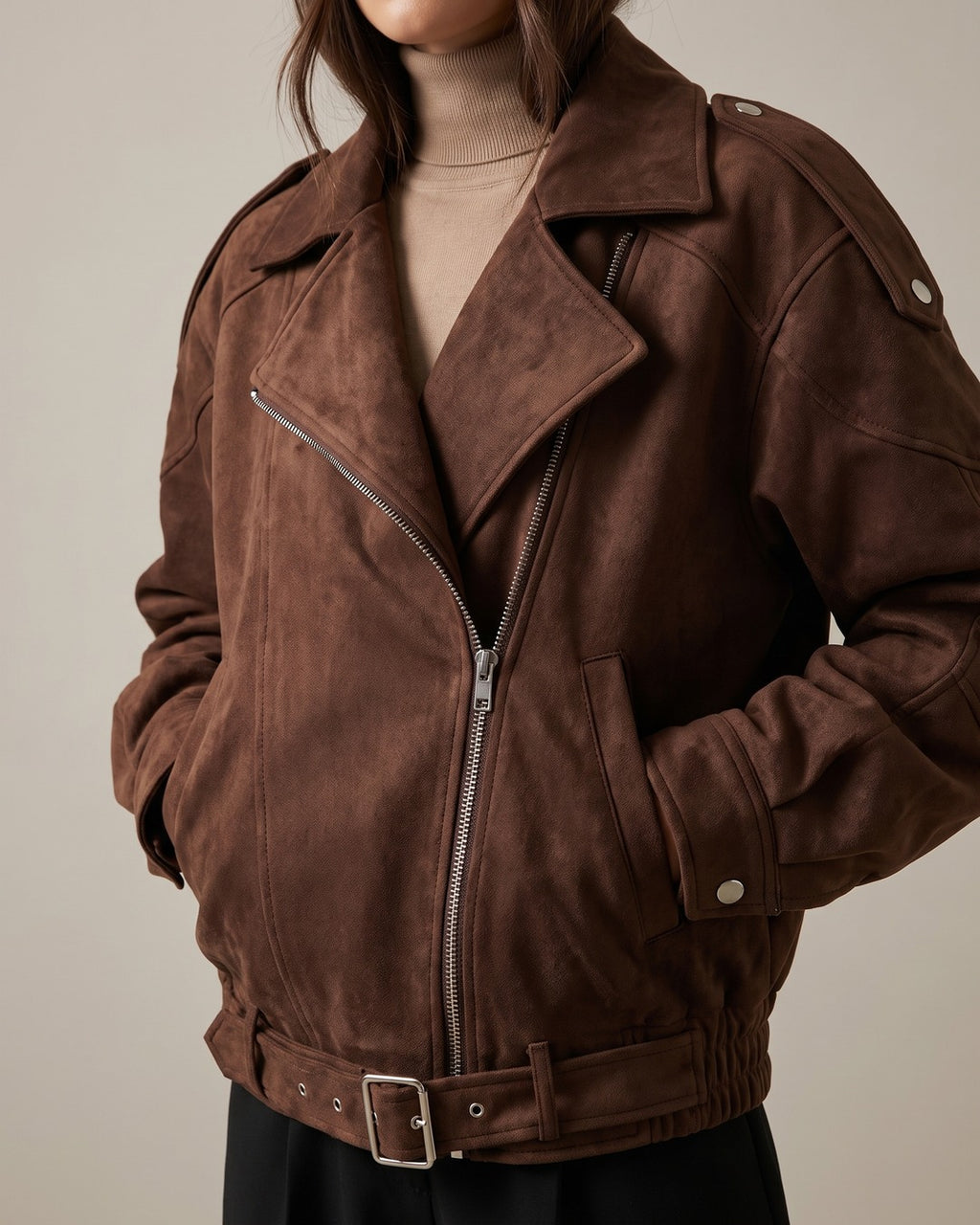 Cropped Zip Biker Jacket close-up detail