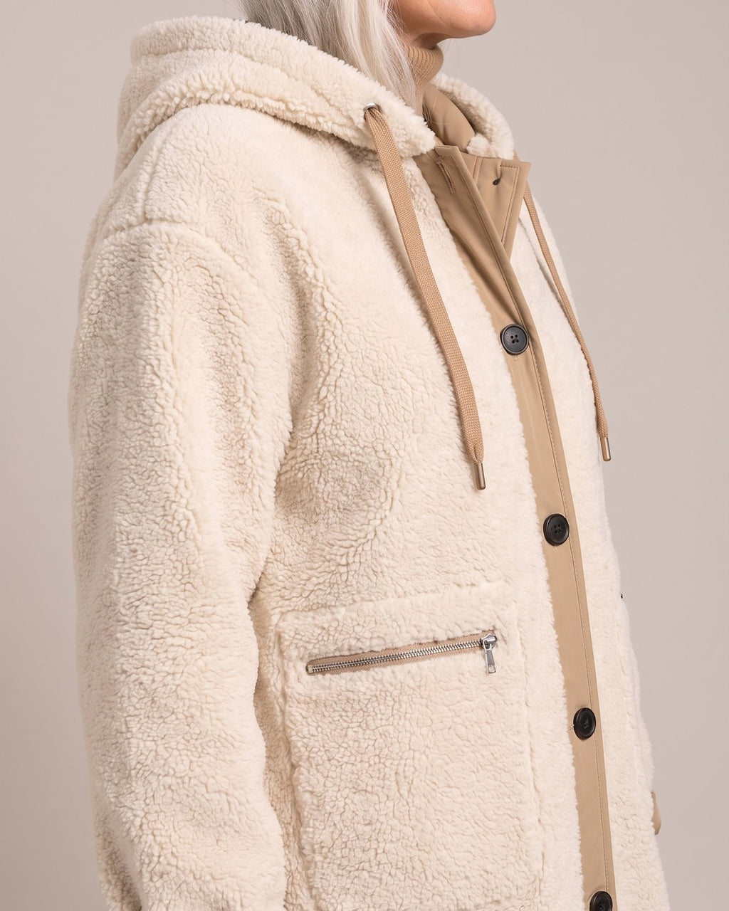 Hooded Longline Teddy Coat close-up detail