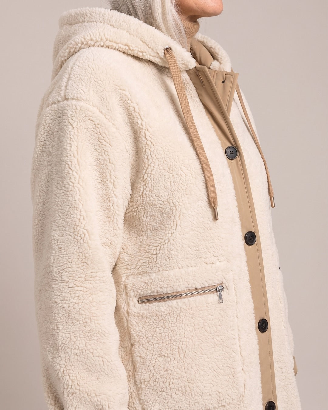Hooded Longline Teddy Coat close-up detail