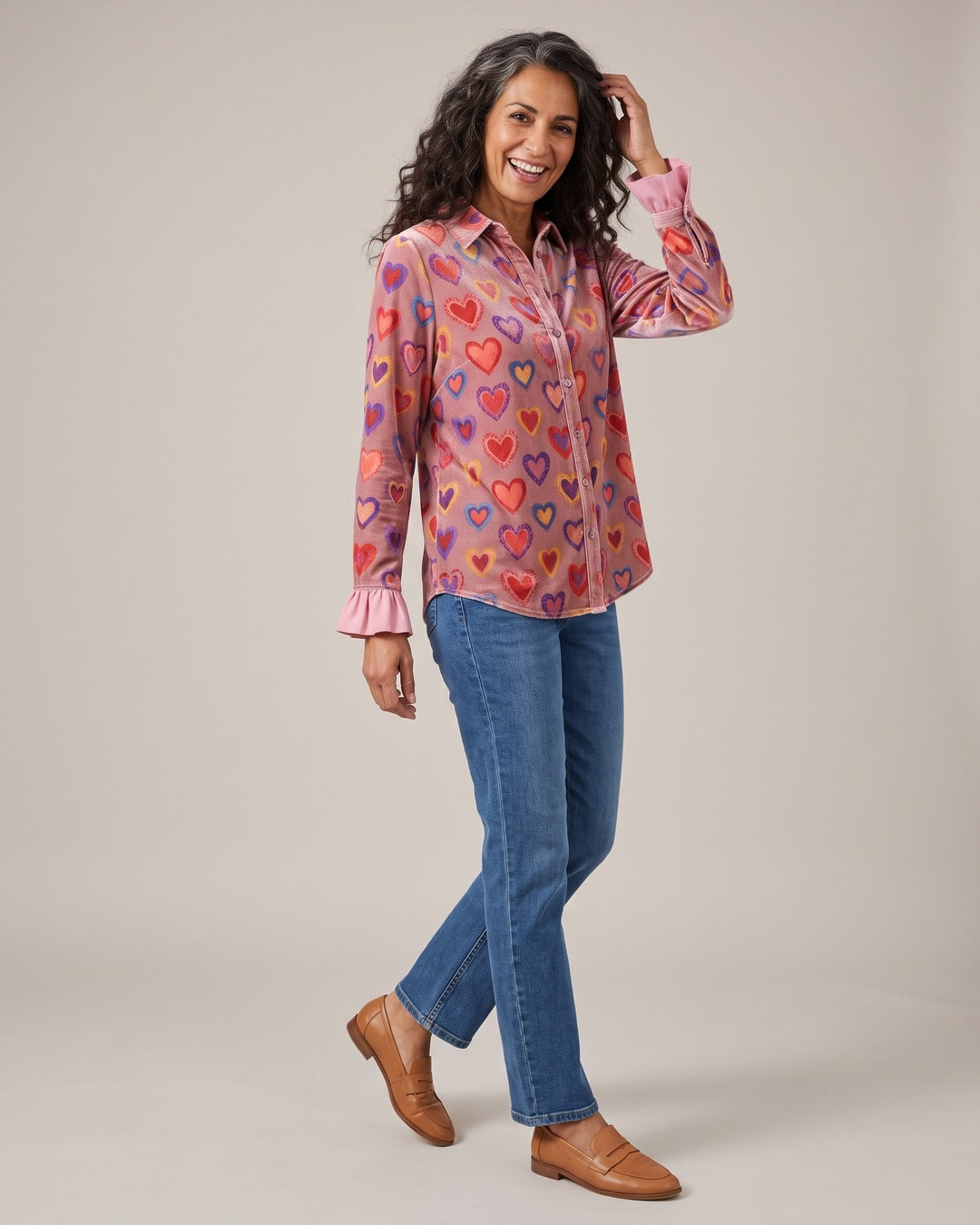Printed Long-Sleeve Shirt worn by a model