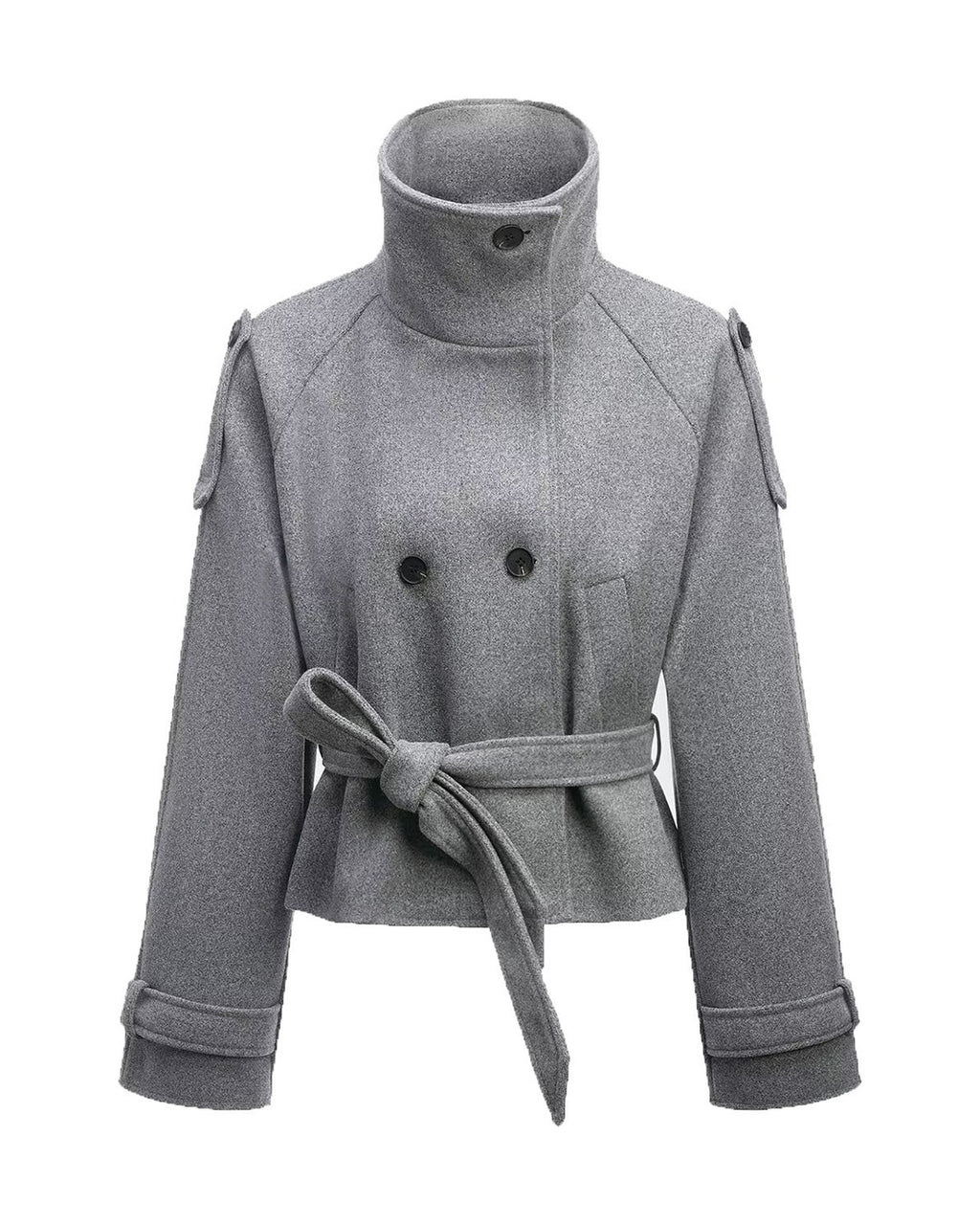 Funnel-Neck Belted Double-Breasted Jacket product photo