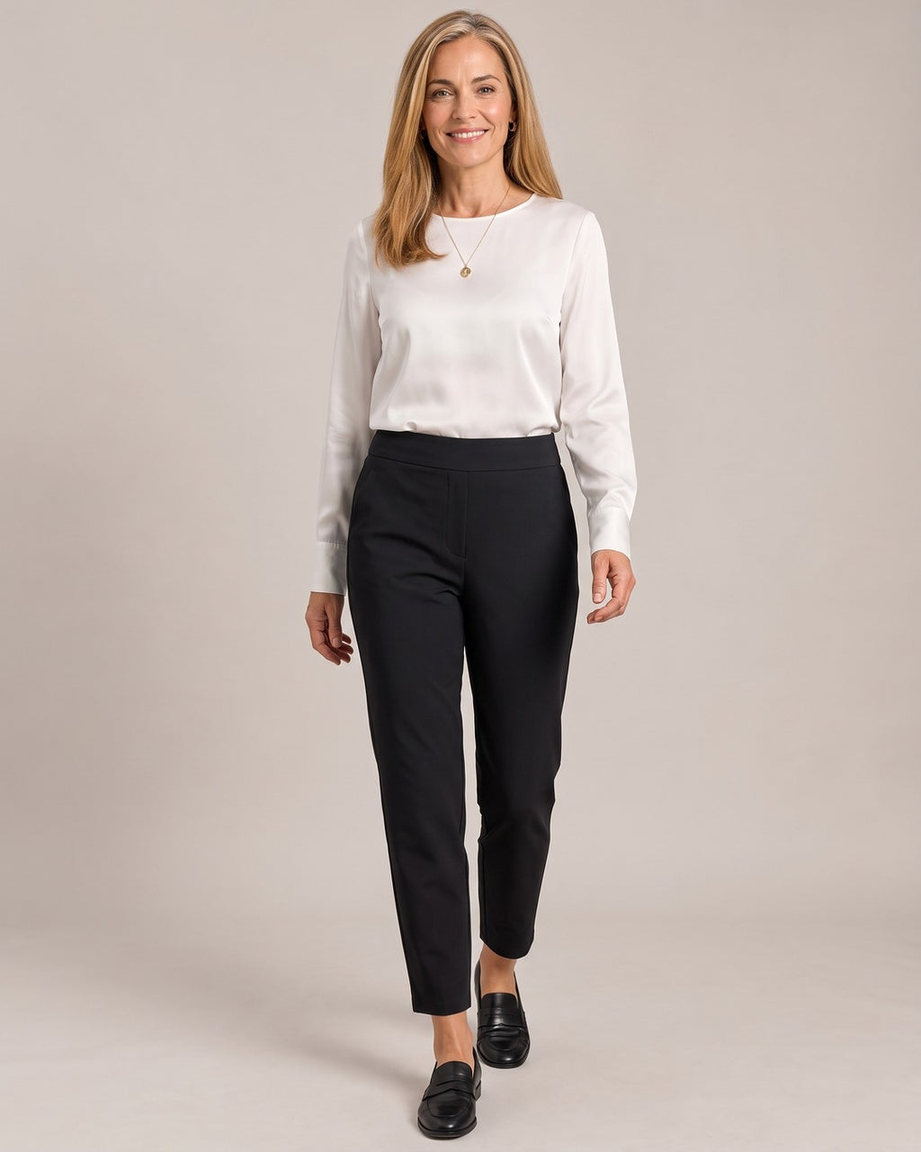 High-Waist Zip-Pocket Ankle Trousers worn by a model
