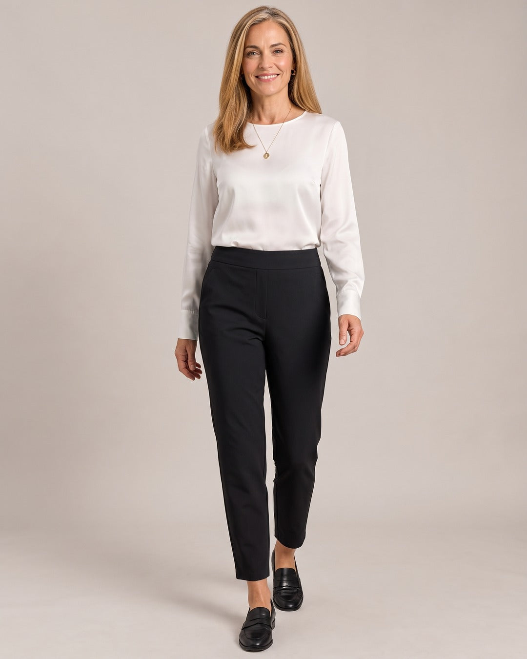 High-Waist Zip-Pocket Ankle Trousers worn by a model