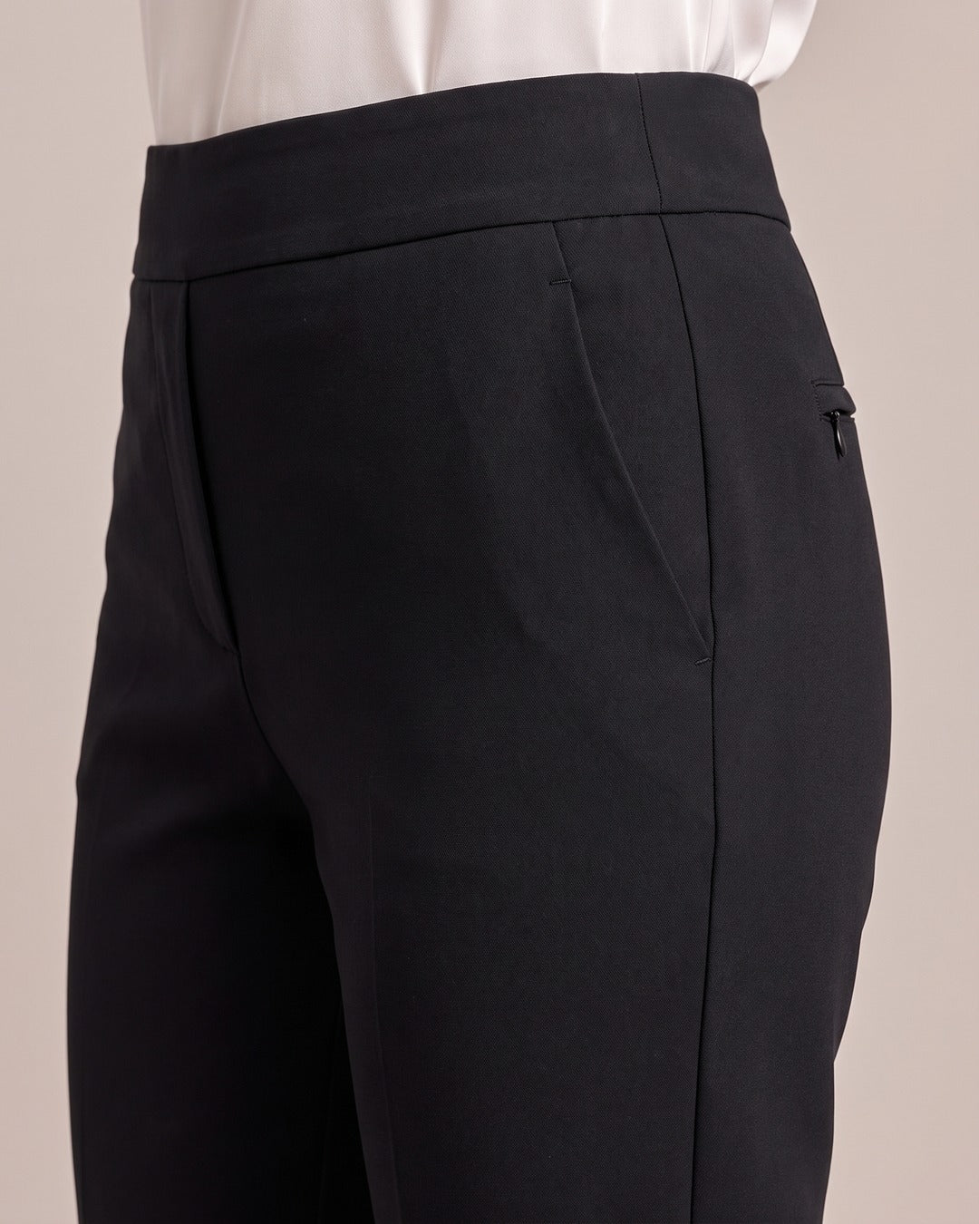 High-Waist Zip-Pocket Ankle Trousers close-up detail