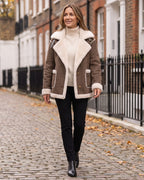 Aviator Jacket worn by a model, outdoors, Brown