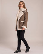 Aviator Jacket worn by a model, side view, Brown