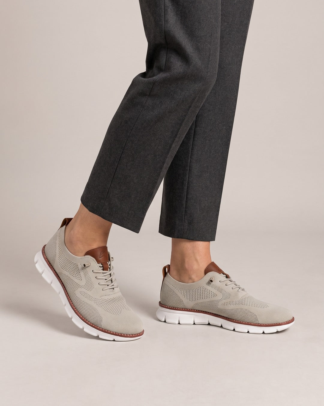 Cushioned Knit Walking Shoe in Sand, worn