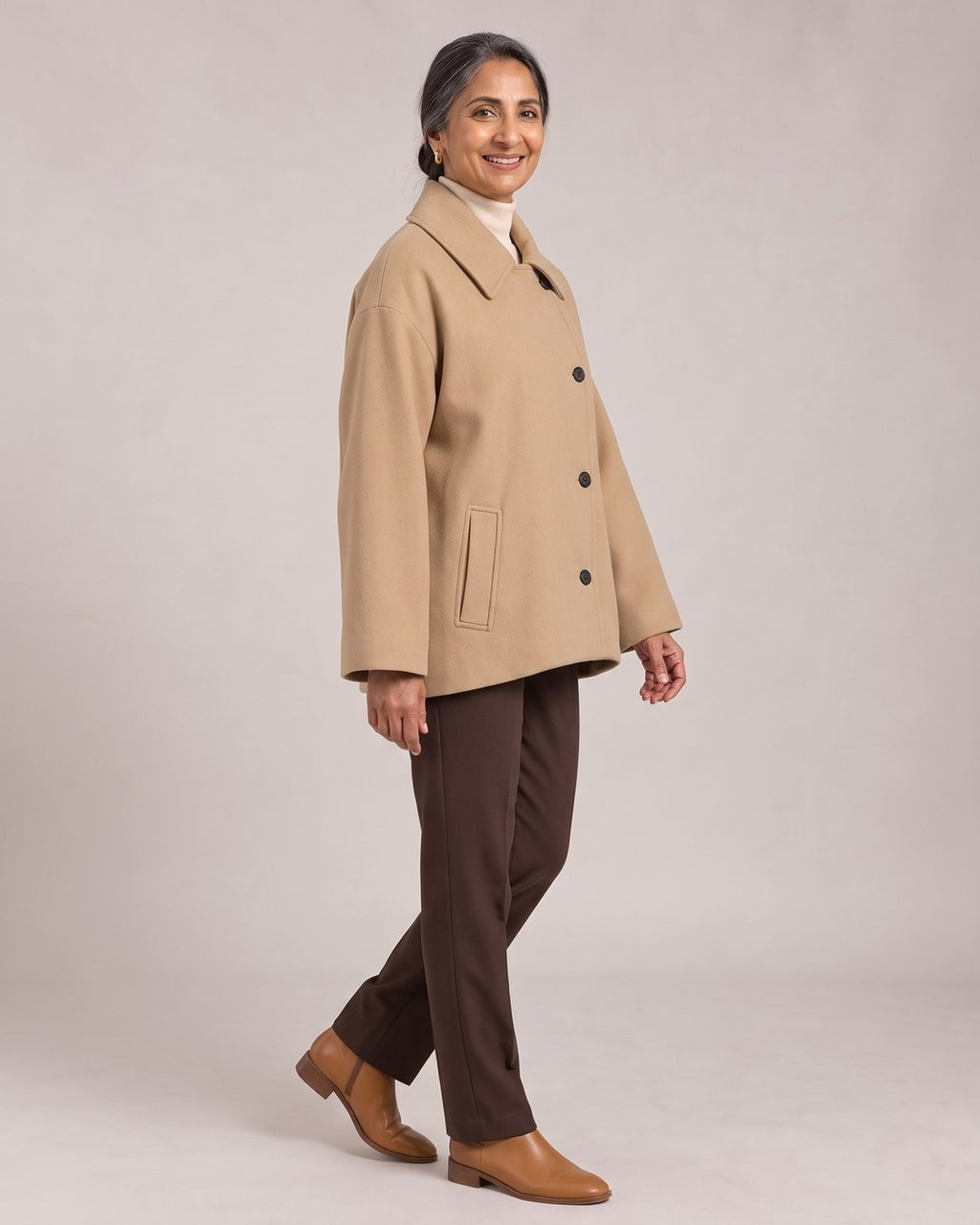 Oversized Single-Breasted Jacket worn by a model, side view