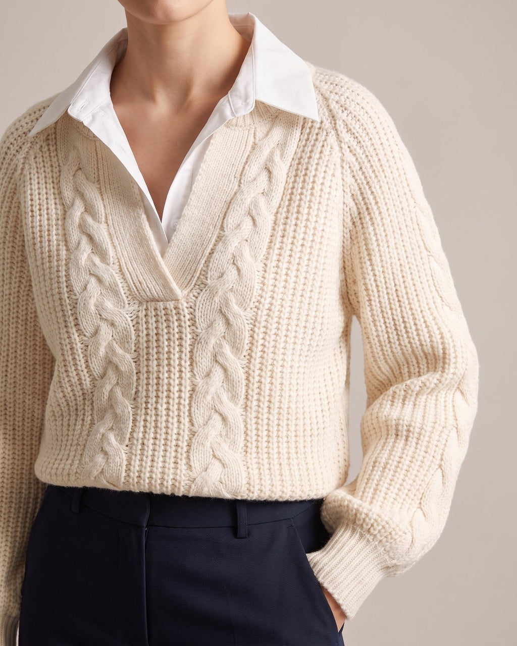 Collared Cable-Knit Jumper close-up detail