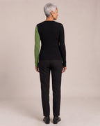 Colour-Block Wrap V-Neck Knit Top worn by a model, back view
