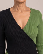 Colour-Block Wrap V-Neck Knit Top close-up detail