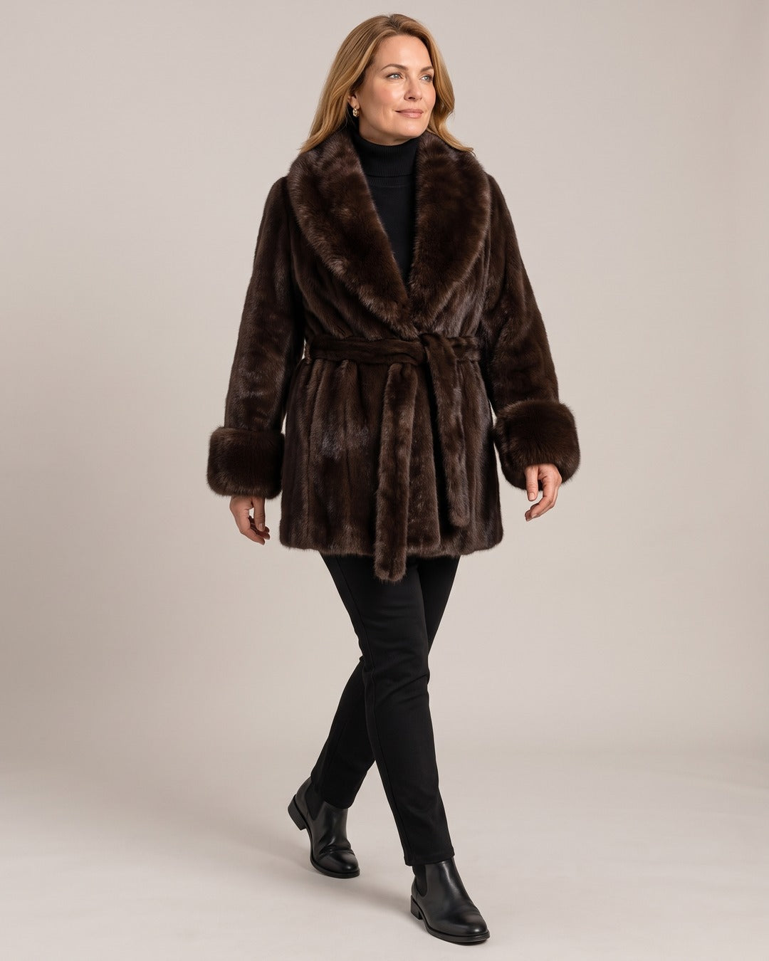 Belted Longline Coat worn by a model