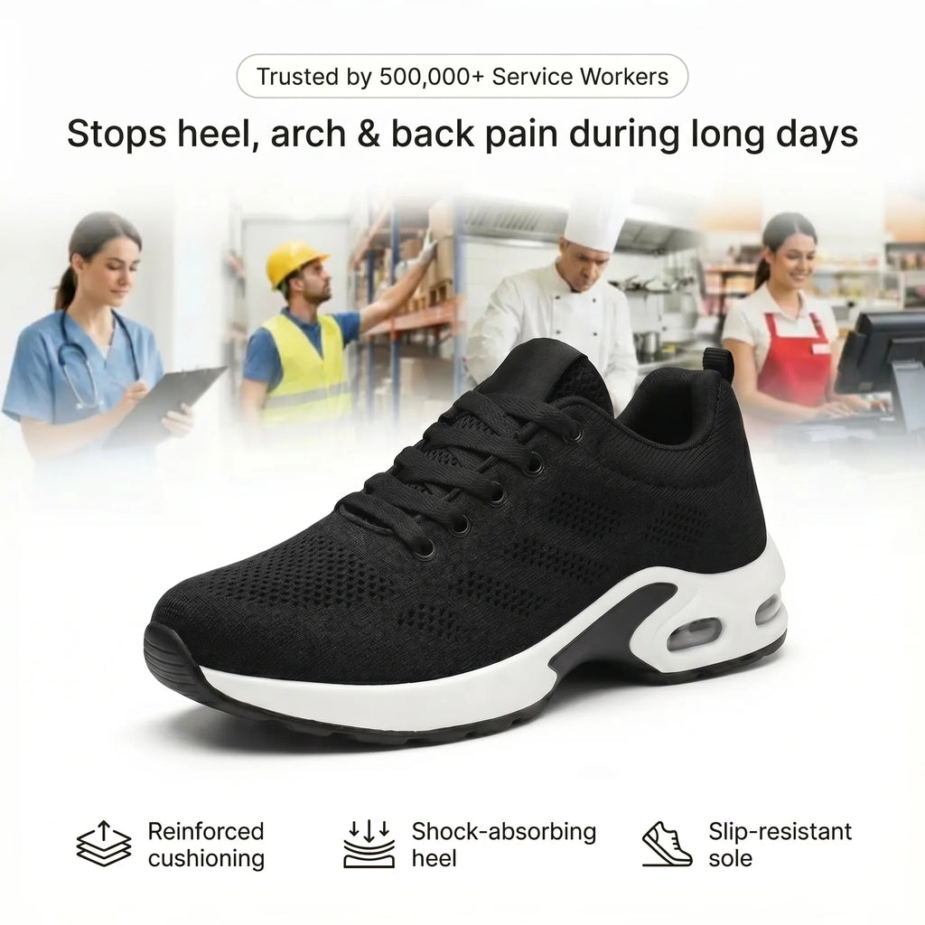Nurse in Orthoshift pain relief shoes easing heel, arch and back pain – orthopaedic shoes for nurses on long workdays