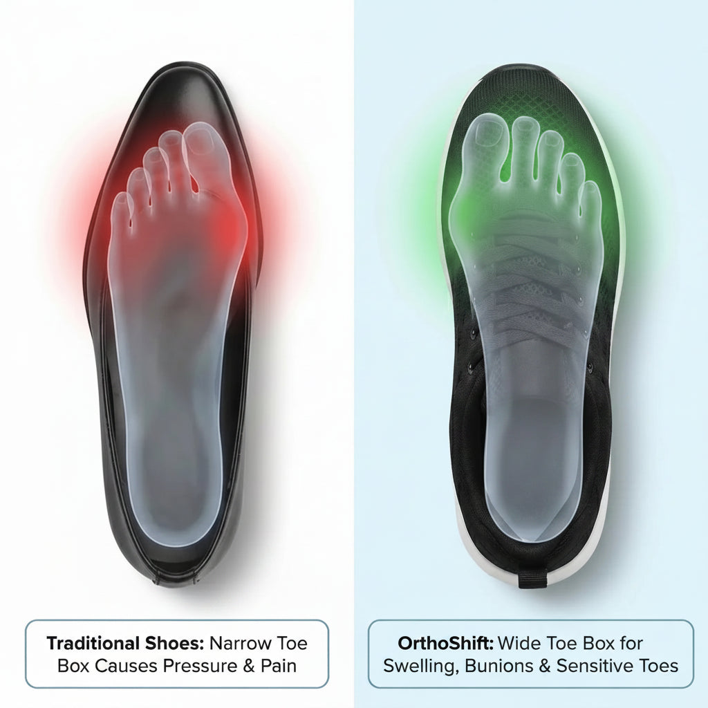 Traditional shoe insole vs Orthoshift orthopaedic pain relief insole – arch support shoes for flat feet, foot pain and all-day comfort