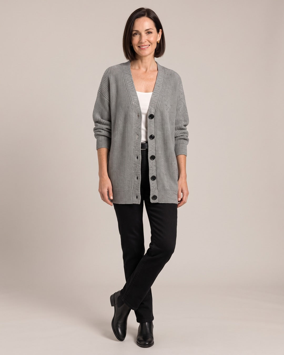 Oversized Button Cardigan worn by a model