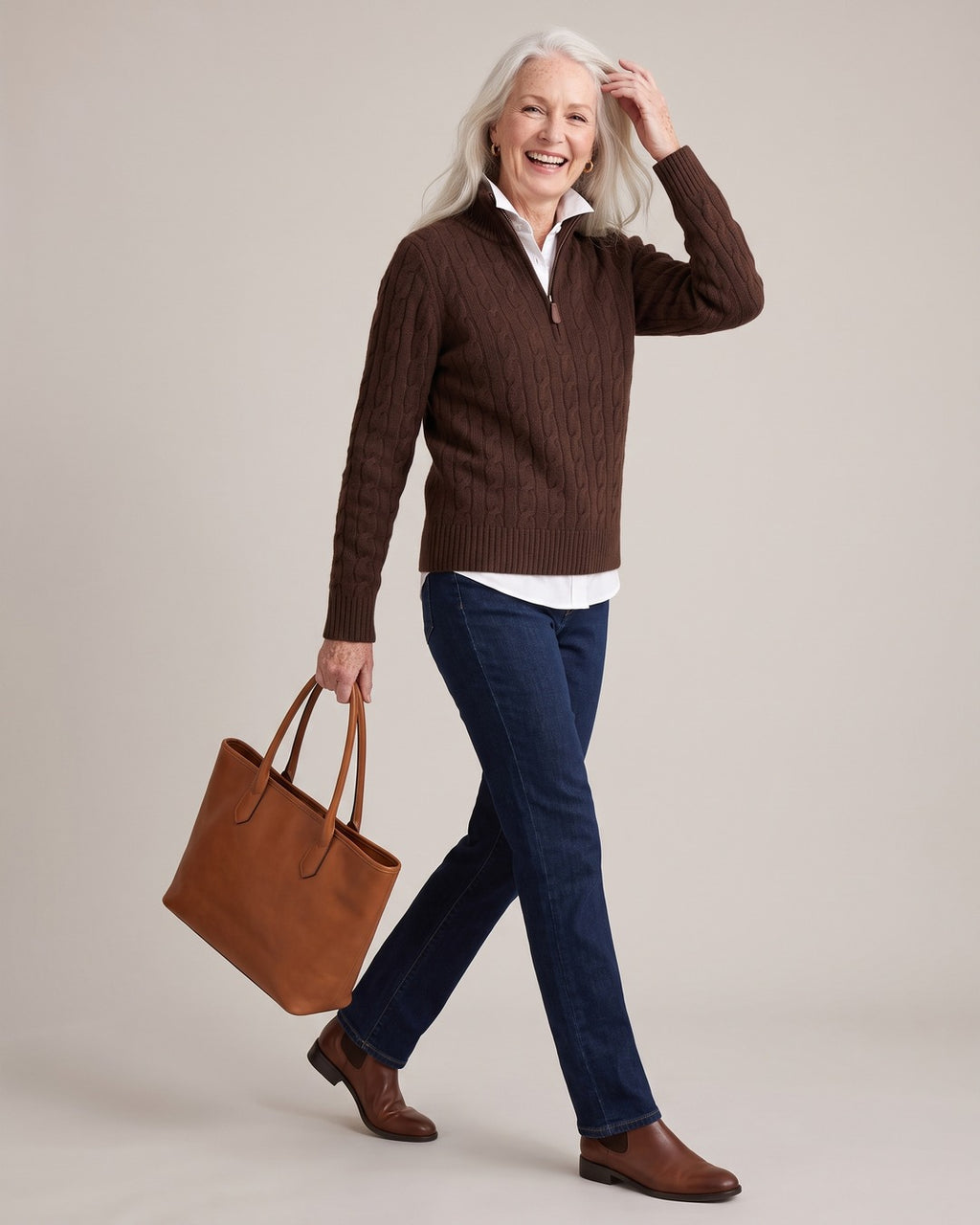 Cable-Knit Half-Zip Jumper worn by a model