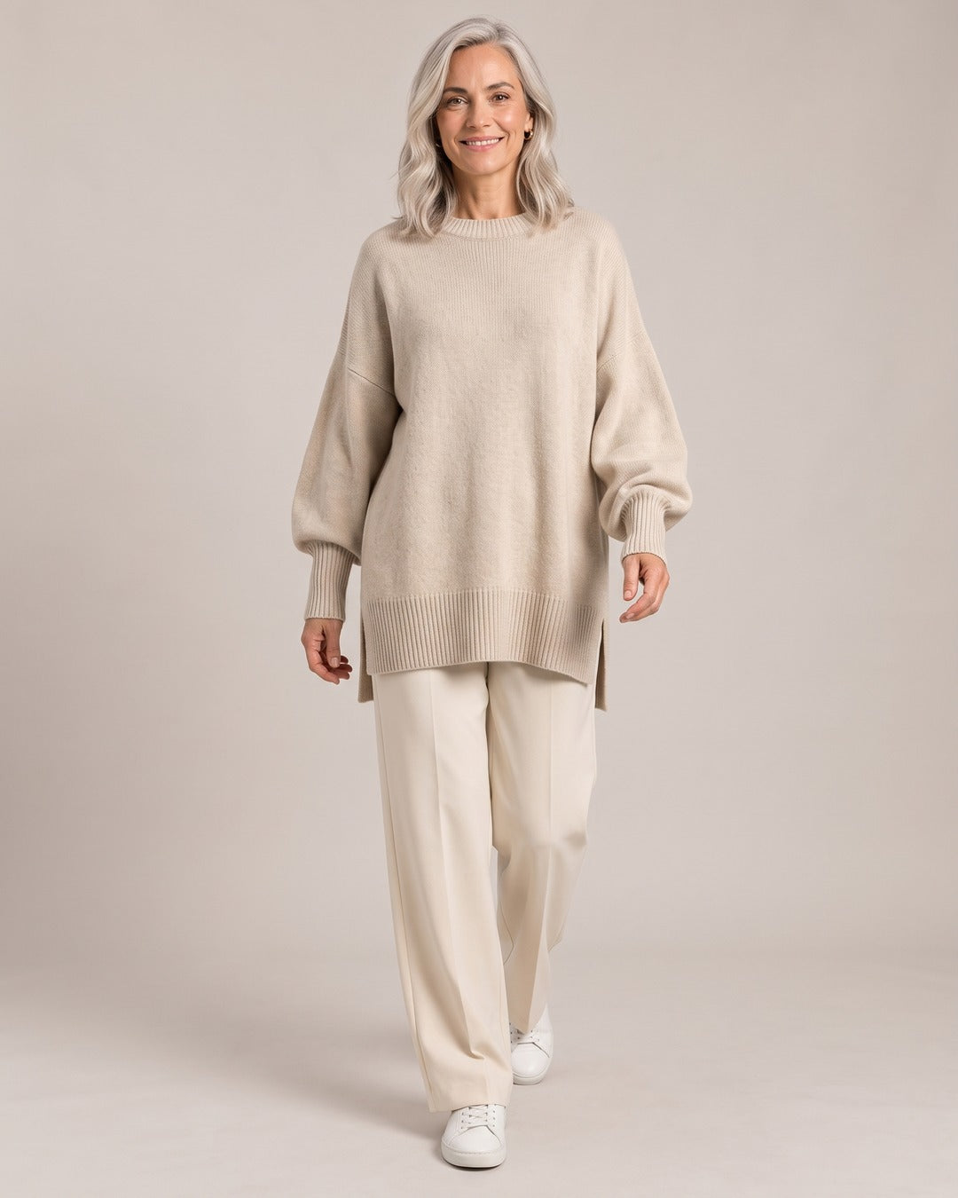 Oversized Crew-Neck Jumper worn by a model