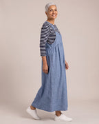 Relaxed Pinafore Maxi Dress worn by a model, side view