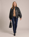 Cropped Leather-Look Stand-Collar Jacket worn by a model