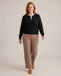 Crew-Neck Button Cardigan worn by a model