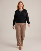 Crew-Neck Button Cardigan worn by a model