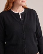 Crew-Neck Button Cardigan close-up detail, Black