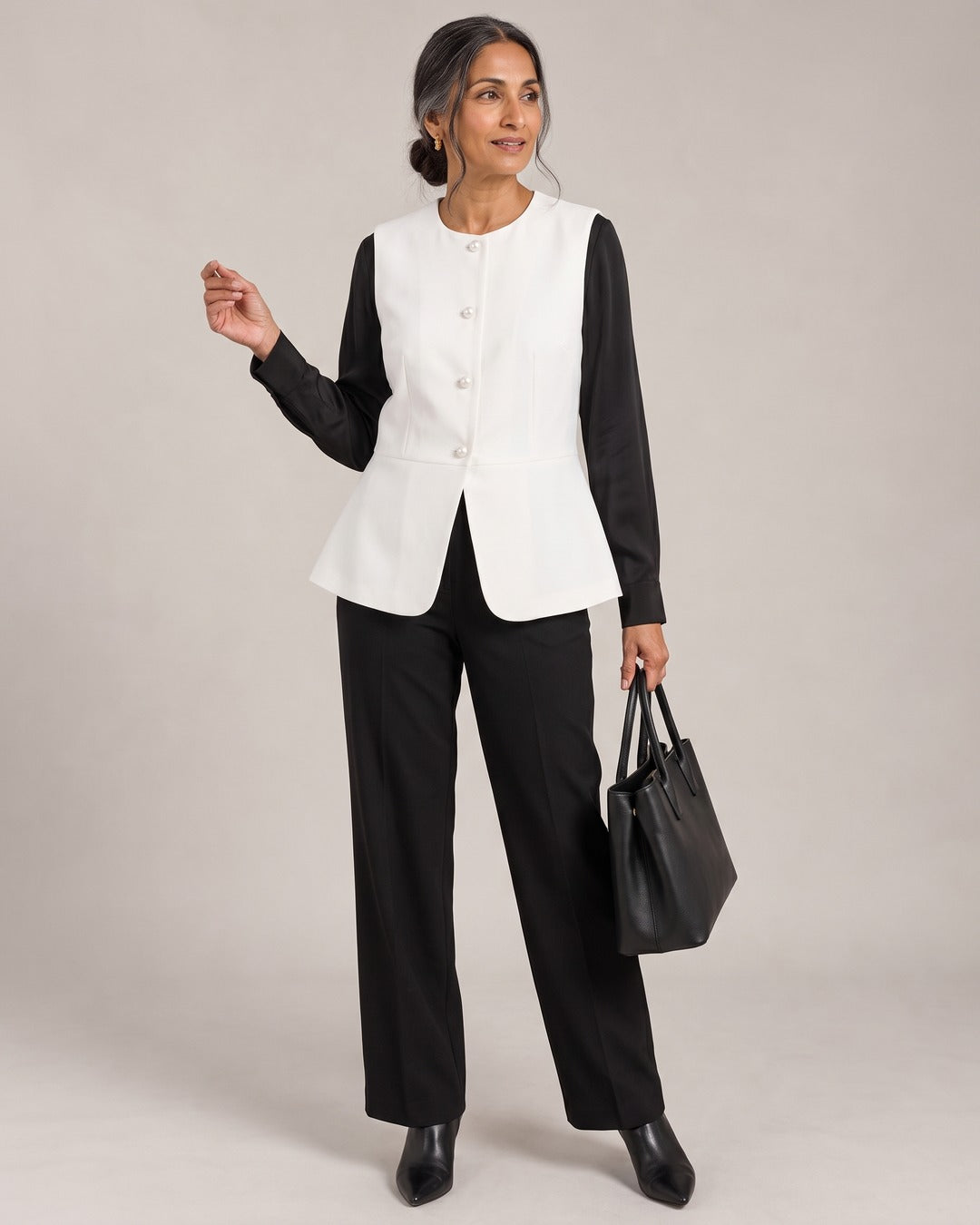 Peplum Button Waistcoat worn by a model