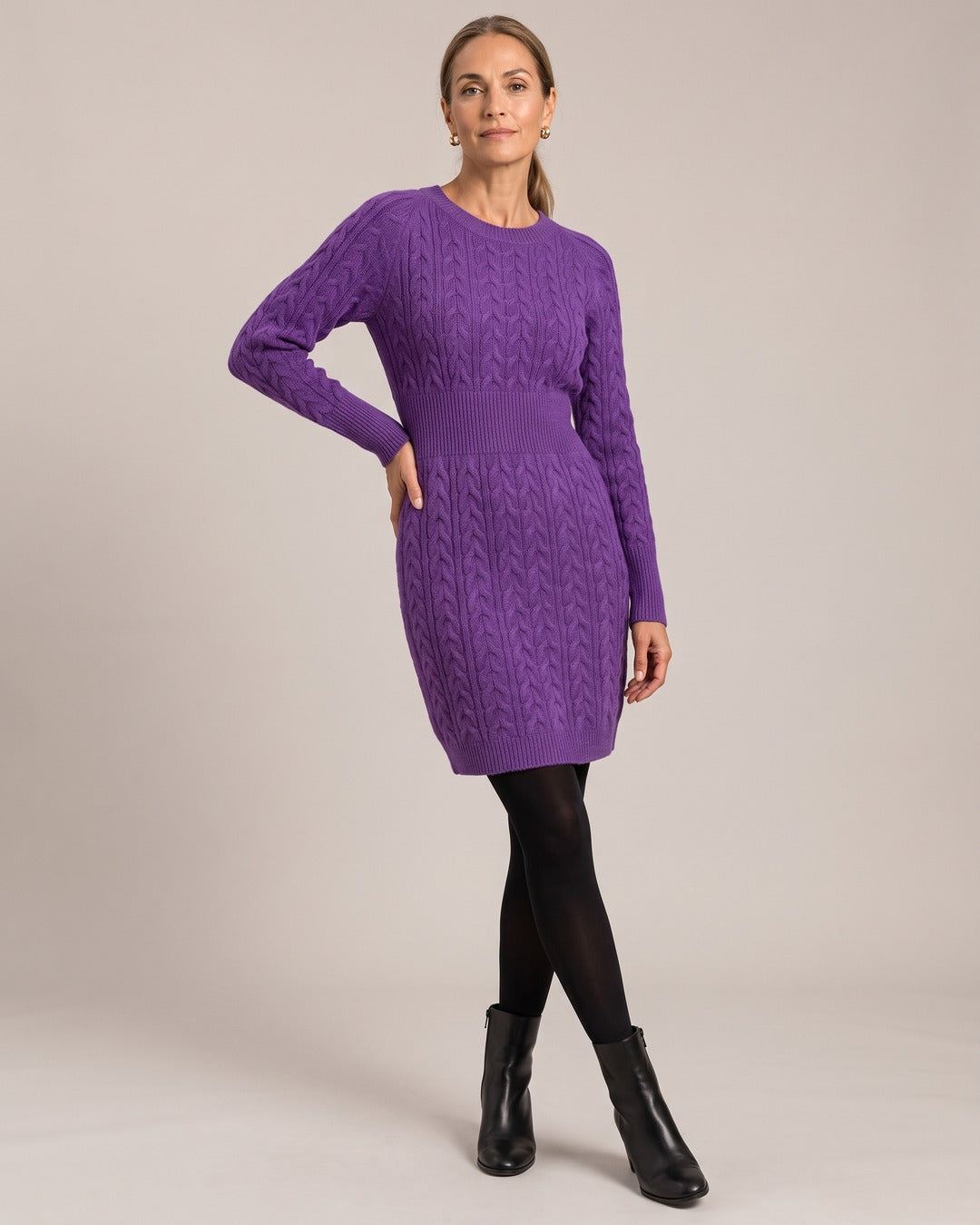Cable Knit Sweater Dress worn by a model