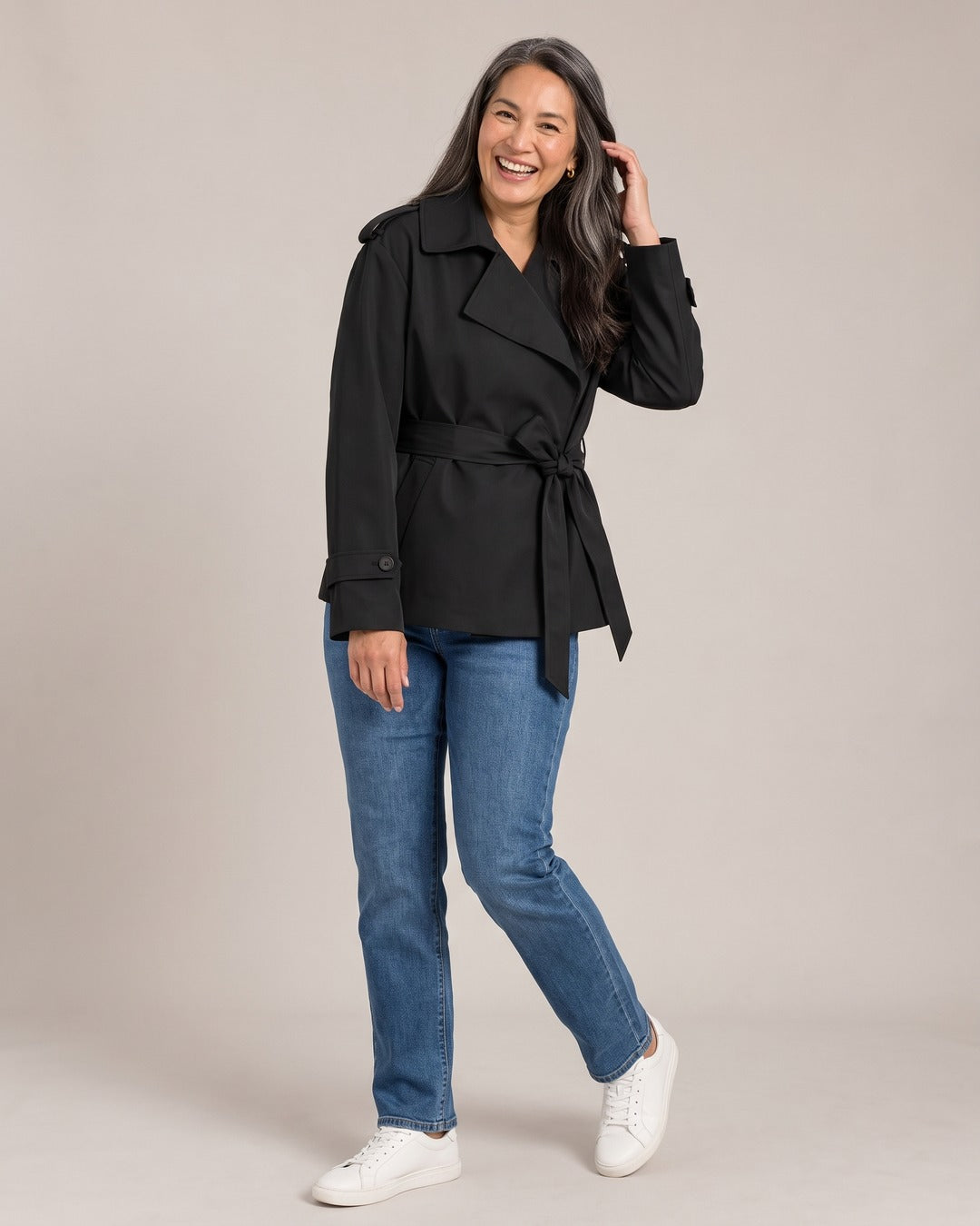 Belted Trench Jacket worn by a model