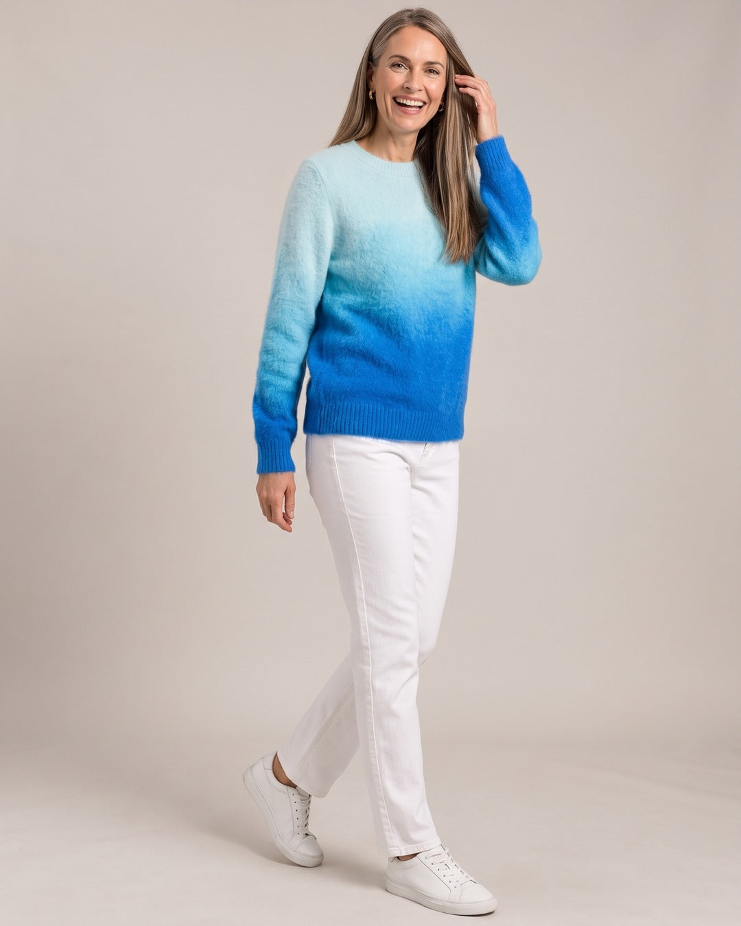 Ombré Fluffy Knit Jumper worn by a model