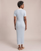 Ribbed Knit Polo Maxi Dress worn by a model, back view