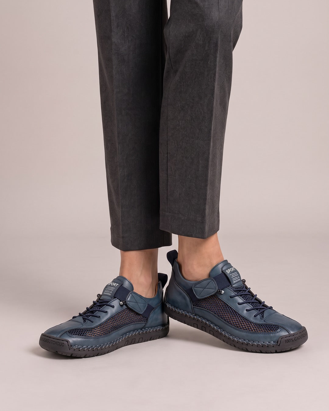 Breathable Mesh Strap Trainer in Navy, worn