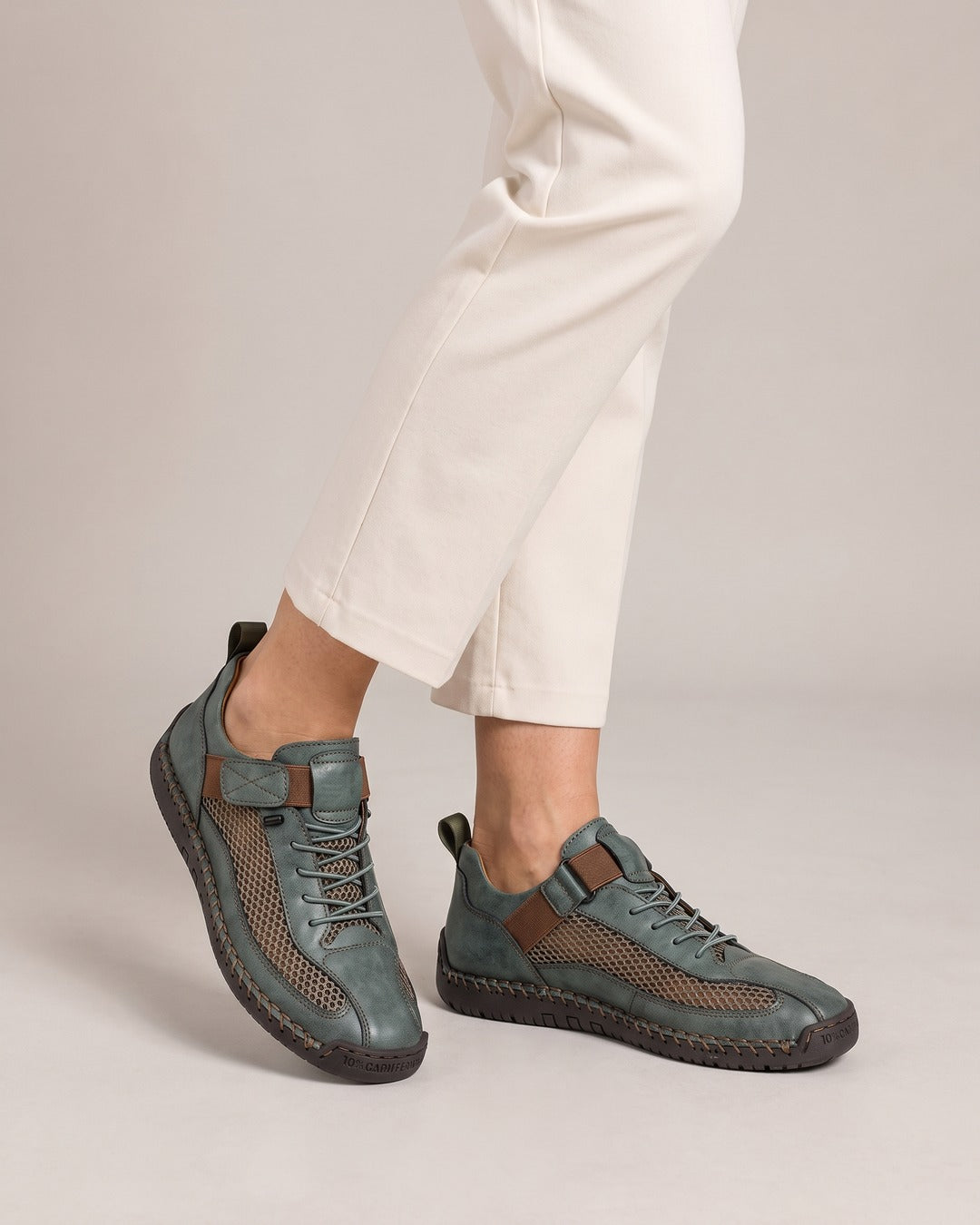 Breathable Mesh Strap Trainer in Olive, worn
