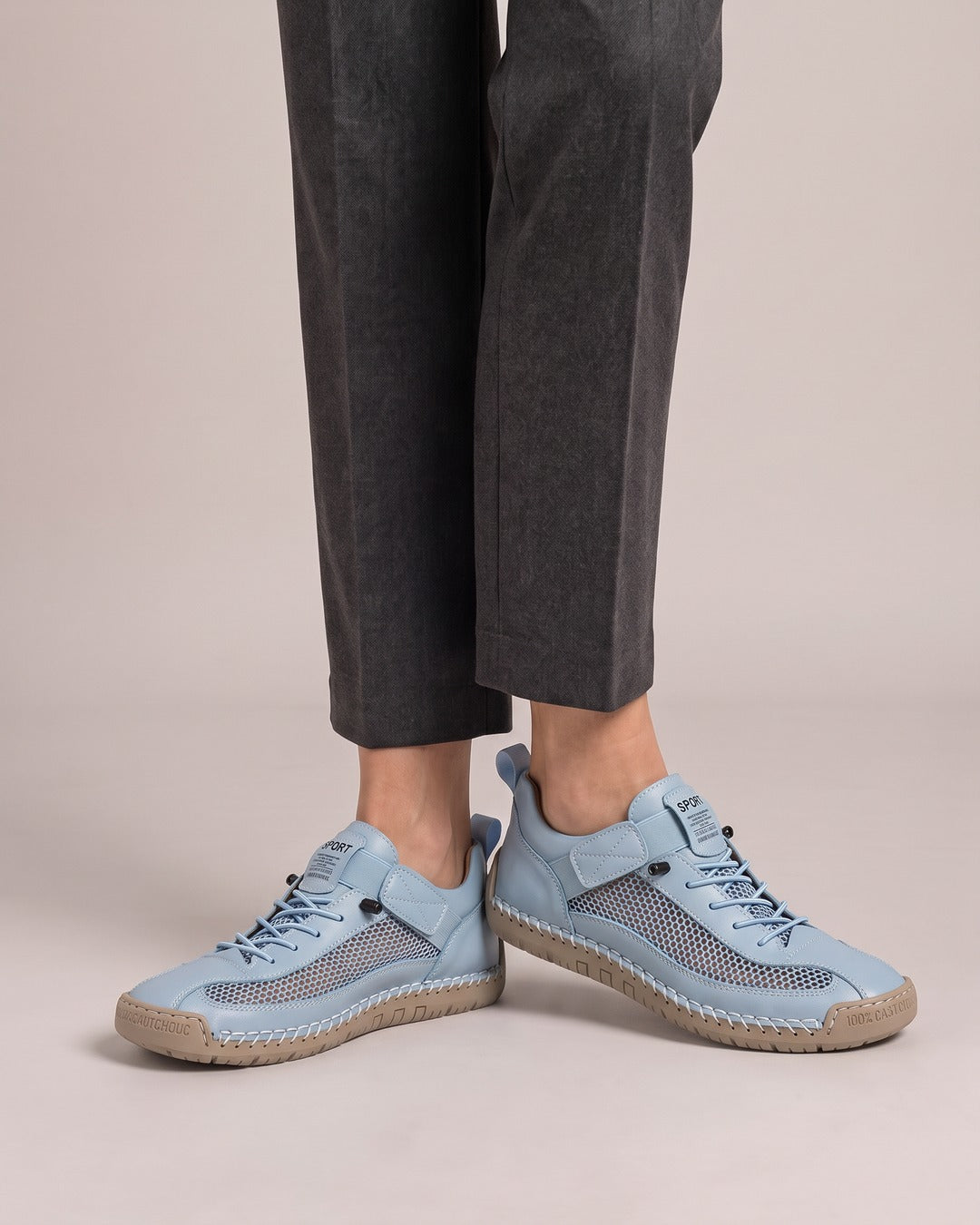 Breathable Mesh Strap Trainer in Sky Blue, worn