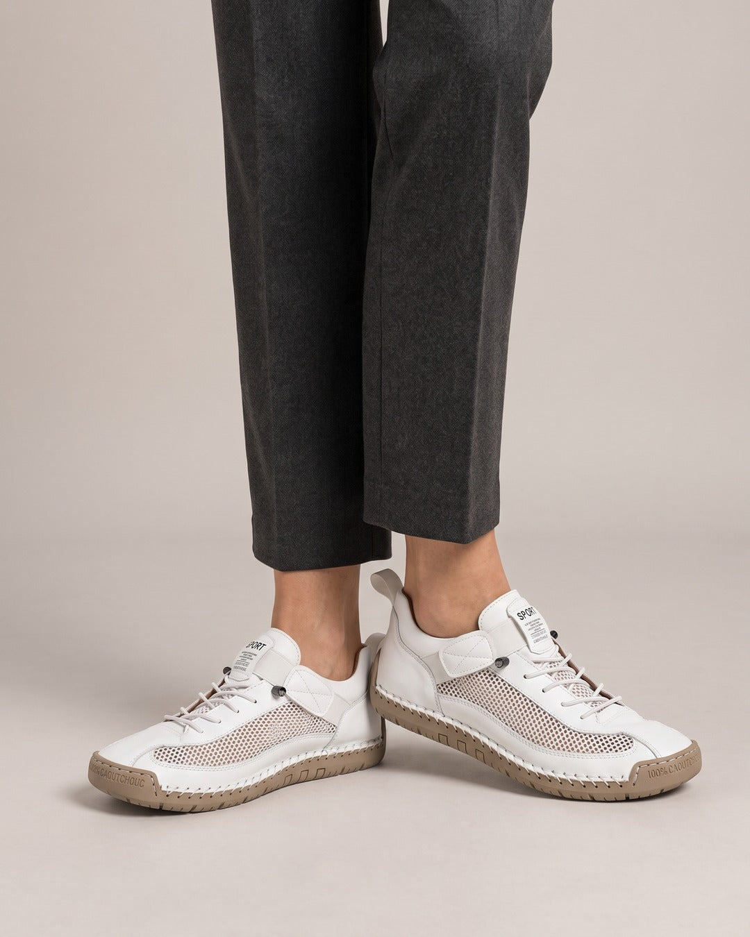 Breathable Mesh Strap Trainer in White, worn