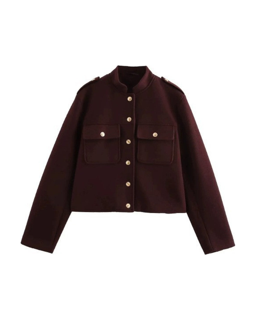 Stand-Collar Cropped Jacket with Gold Buttons product photo