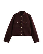 Stand-Collar Cropped Jacket with Gold Buttons product photo