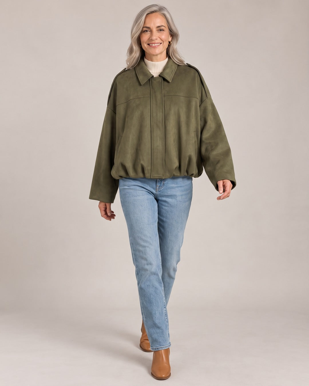 Suede Oversized Jacket worn by a model